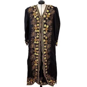 Indian Inspired Black Rayon 2-PC Set Foral Embroidered Jacket & Skirt SZ 20